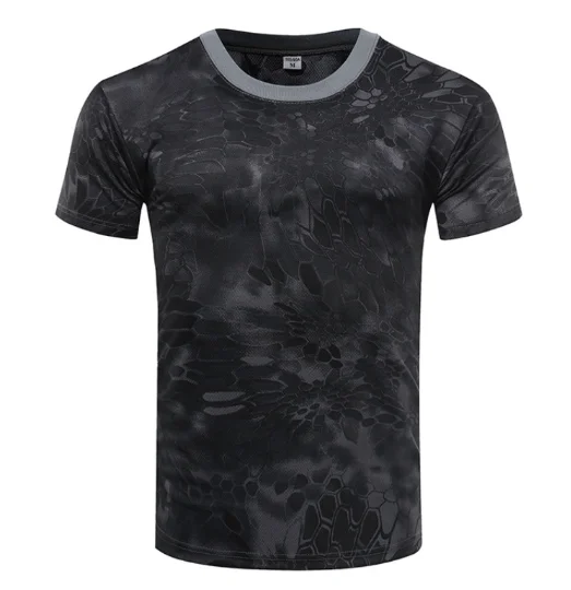 Męska koszulka taktyczna Camo Combat z krótkim rękawem szybkoschnąca koszulka kamuflaż Outdoor polowanie koszule wojskowa armia T Shirt