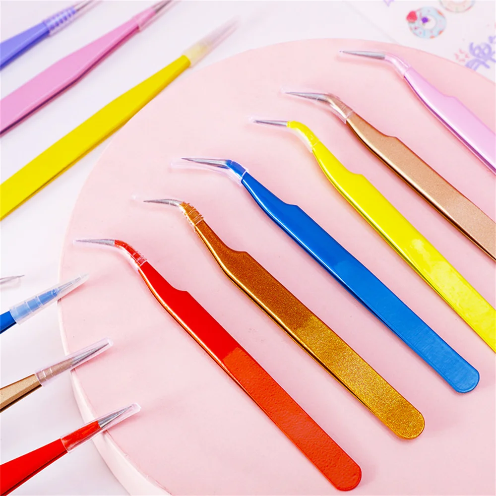 Straight and Curved Elbow Nail Art Acrylic Gel Rhinestones Picking Tool Anti Acid Nipper Gem Decor Eyelash DIY Nail Tweezers