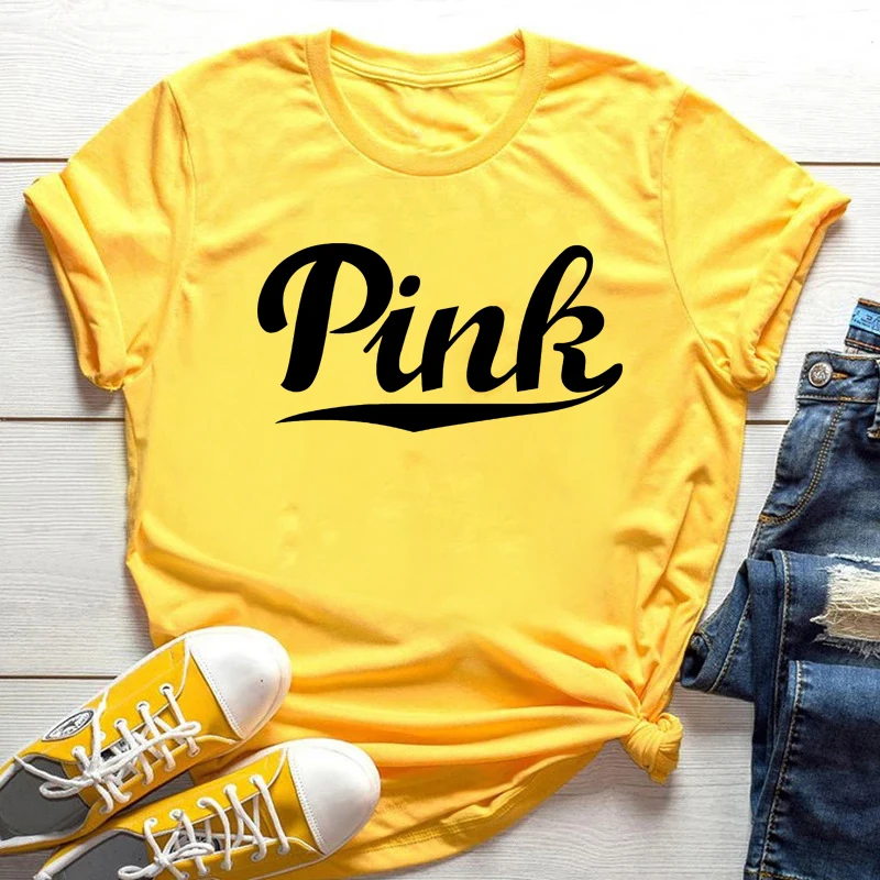 Women PINK Graphic Tee Pink Letter Shirt VS Oversized Tops Ladies Harajuku Shirts Summer Casual Tees