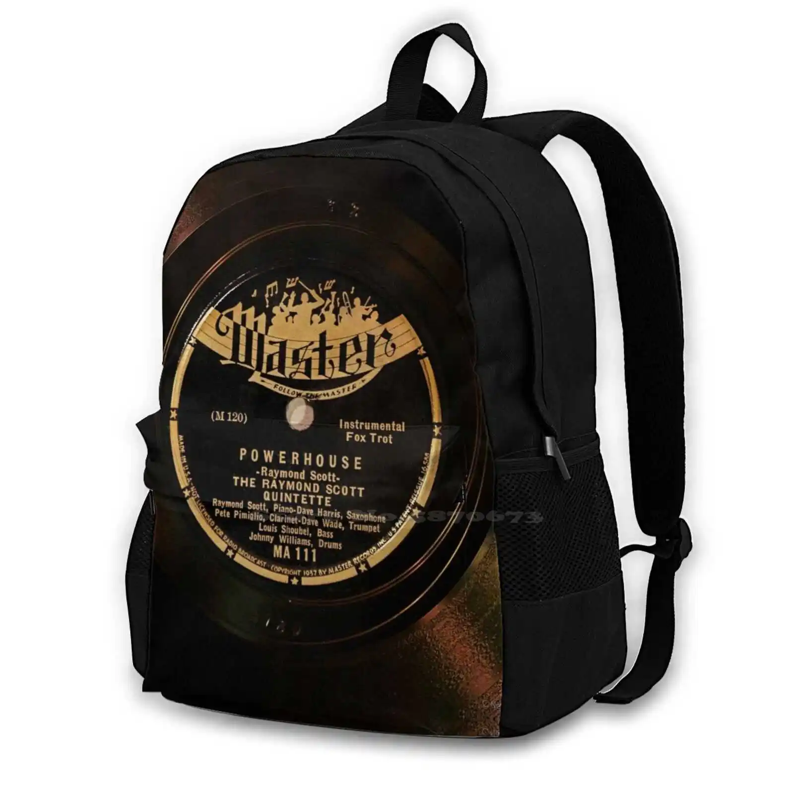 Raymond 78 Rpm Vinyl Master Label Teen College Student Backpack Pattern Design Bags Raymond Master Label 78 Rpm Record Vinyls