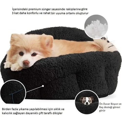 Gökcan Home Black Soft Textured Cat and Dog Bed (50 X50X32CM)