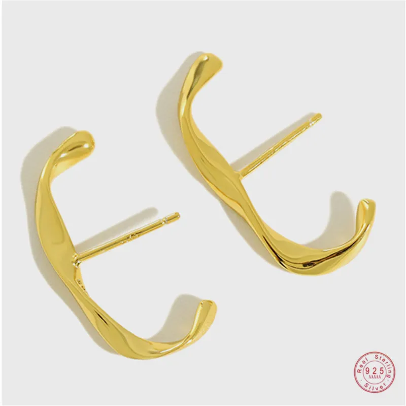 925 Sterling Silver European Irregular C-shaped Pig Ear Stud Earrings For Women Fashion Creative Party Jewelry Friendship Gift