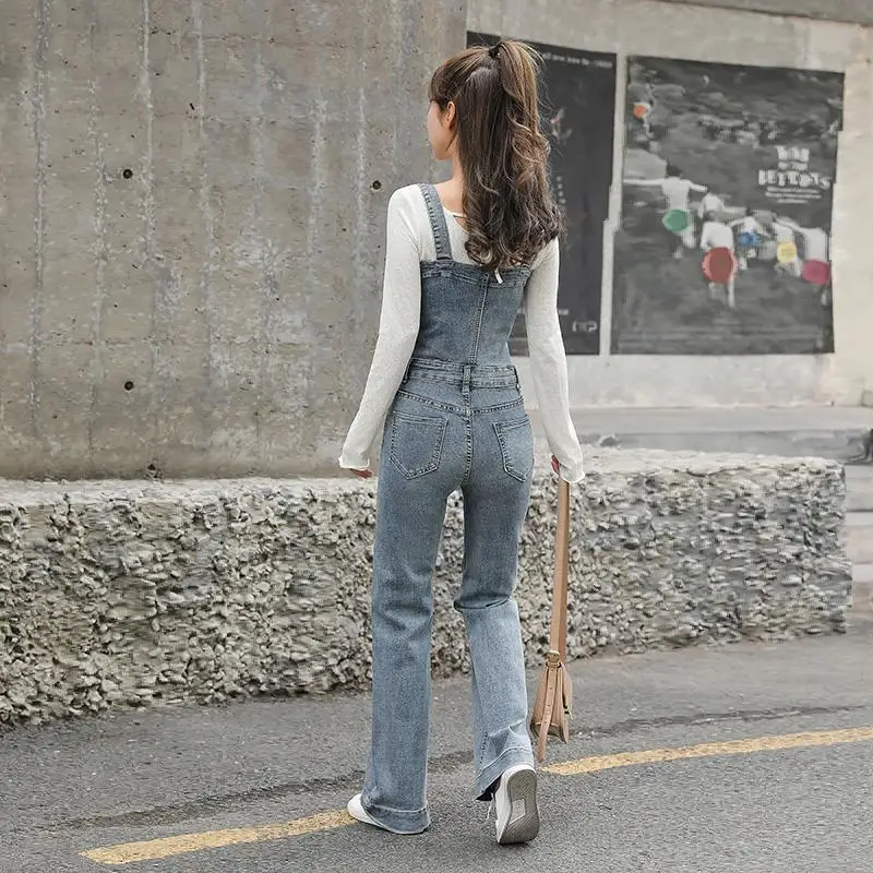 Jumpsuit Denim Ramping Pinggang Tinggi Wanita 2020 Musim Semi Gaya Korea Baru Longgar Ramping Lurus Overall untuk Wanita Longgar Longgar