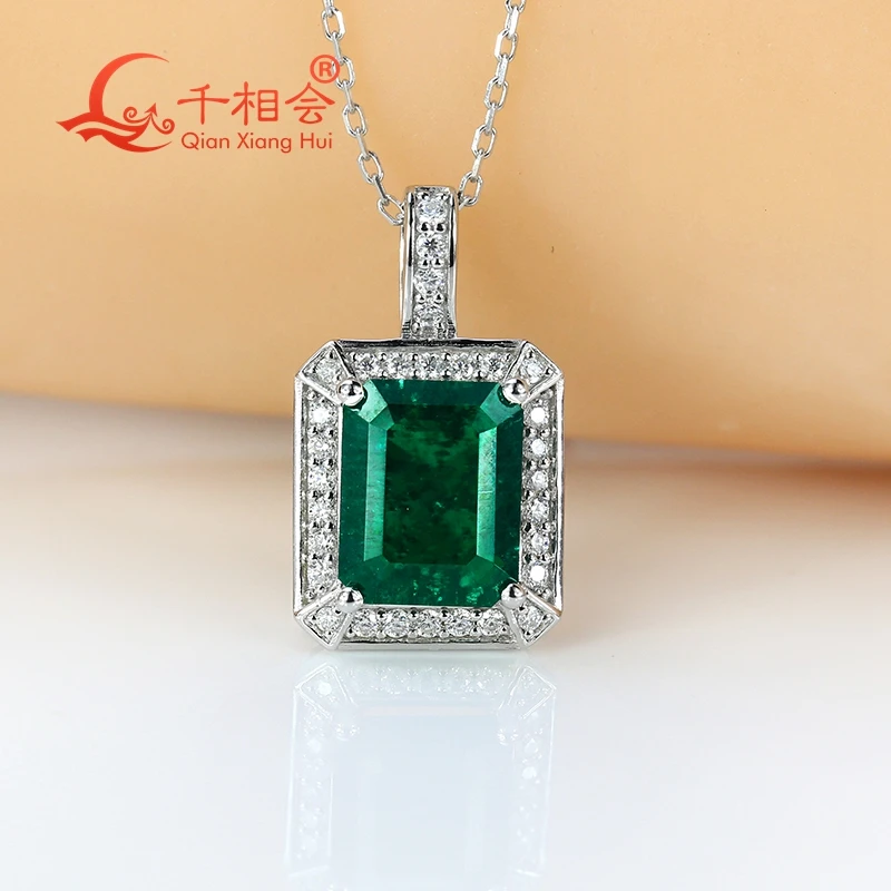 

925 silver emerald pendant 9*11 green color Emerald with melee moissanite for weddding Engagement Party Gifts jewelry