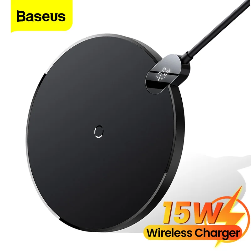 Baseus 15W Wireless Charger For iPhone 13 12 Pro Max LED Digital Display Induction Fast Wireless Charging Pad For Samsung Xiaomi