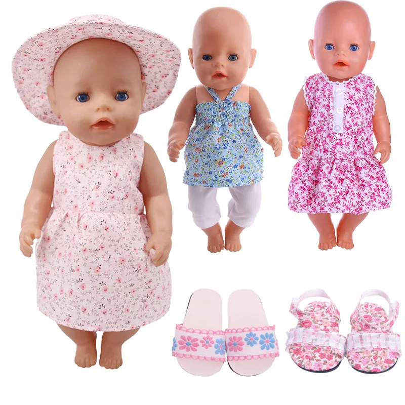 Doll Dress Small Floral Style Dress Strap Dress Cute Casual For 18 Inch American Doll Girls & 43 Cm New Born Baby,Our Generation