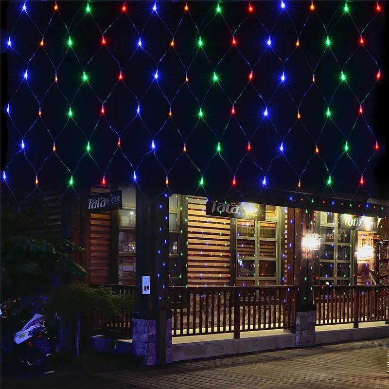 Net lampu tali LED 8mode 220V 110V EU/US Plug 1.5x1.5m 3X2M Festival dekorasi Natal pesta pernikahan tahan air