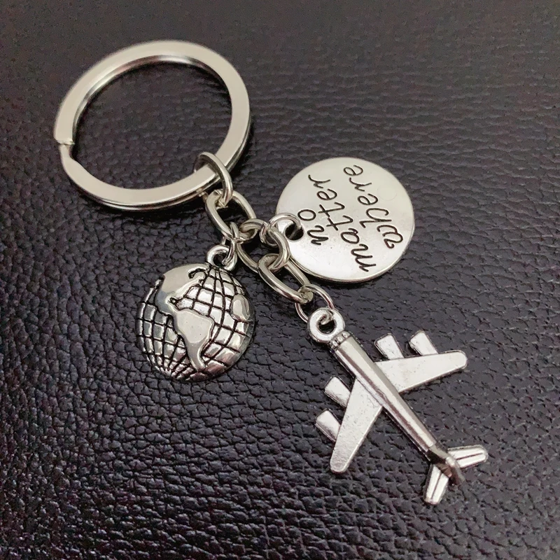 New Honeymoon Personality Keychain Stewardess Accessories Alloy Keychain Globe Aircraft Passport Combination Gift