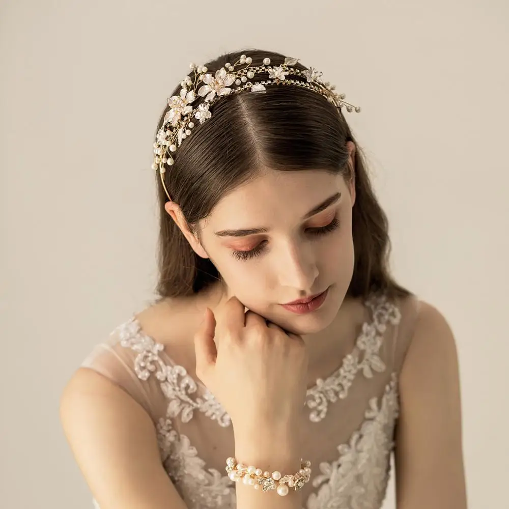 Corona de Boda nupcial O574 para mujer, aro de pelo con hojas, banda para el pelo, tocado de ceremonia, corona, tiara con flores de aleación para boda