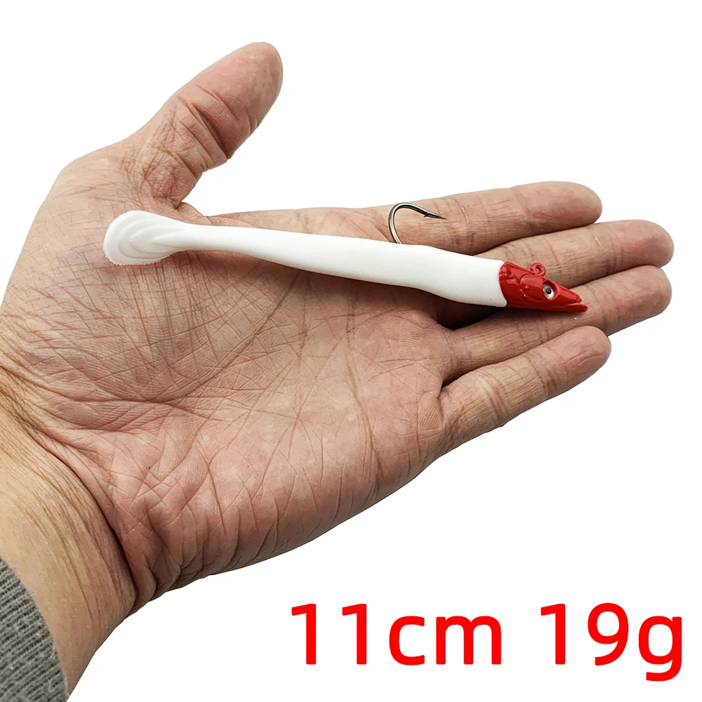 10g 19g 34g Glow Eel Soft Lure Wobbler Artificial Bait Silicone Sea Bass Pike Rockfish Grouper Carp Fishing Sink Jig Head Tackle