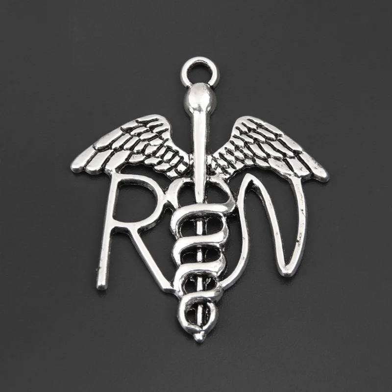 10pcs Silver Color 44x37mm Medical Symbol Charms RN Nurse Pendant Fit DIY Jewelry Making Handcrafted Accessories