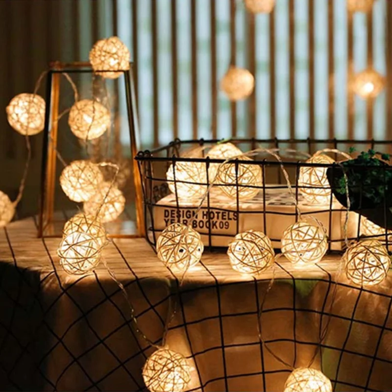 10pcs/lot 3cm 11 Colors Rattan Ball Ornaments Sepak Takraw Home Decorations DIY Ornaments Festival Decor Kids Toys Wooden Ball