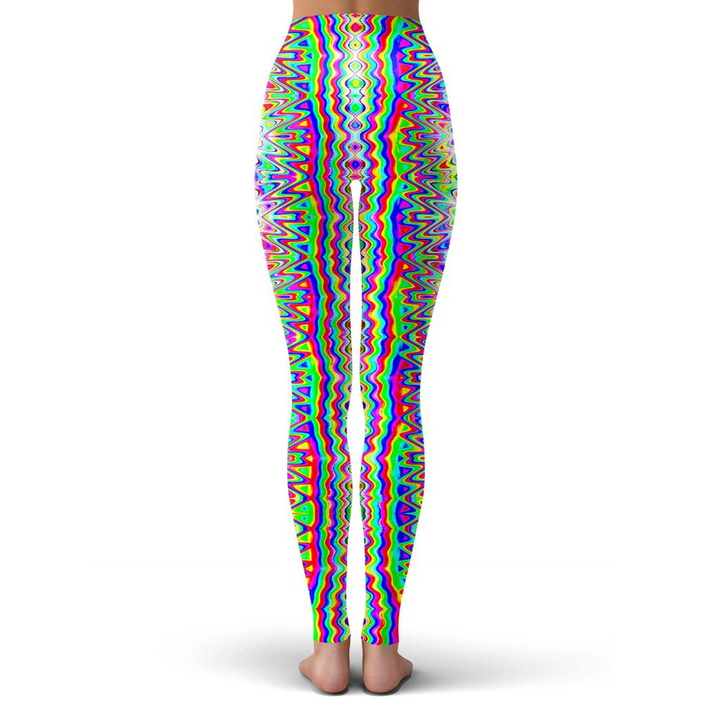 Leggings da donna di moda stile psichedelico tie dye Leggings con vernice arcobaleno stampata in 3D Leggings skinny femminili elastici sexy DDK25