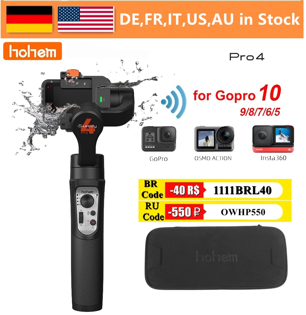 Hohem iSteady Pro 4 Cámara de acción cardán de 3 ejes Estabilizador de mano Control inalámbrico antivibración para GoPro Hero 13 OSMO Insta360