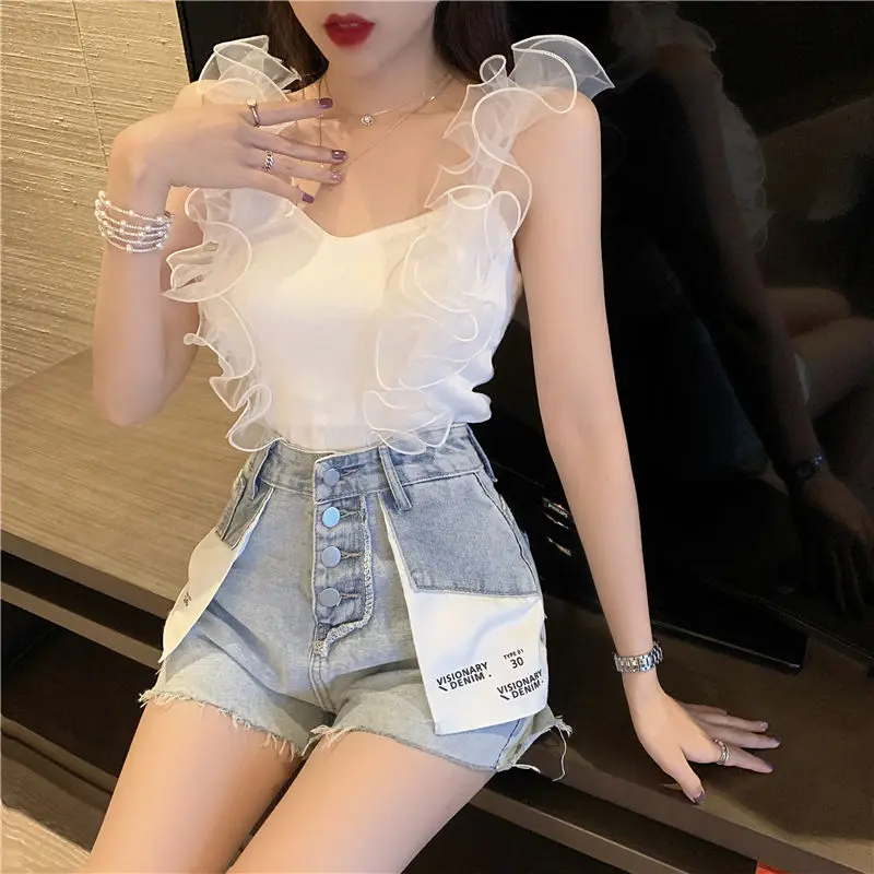 Women Corset Tops Summer Gauzy Stitching Tops Vest Camisole for Women Tank Camis Crop Top For Women