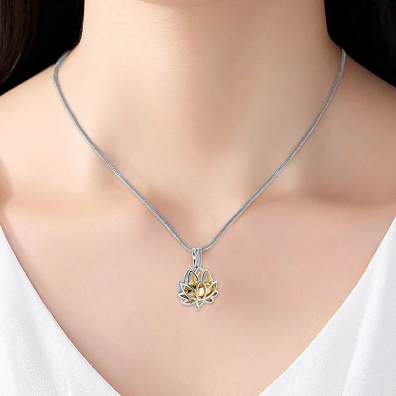 New Design Gift Necklace Lotus Hold Mini Urn Stainless Steel Cremation Jewelry Pendant Necklace For Ashes