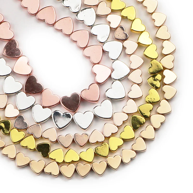 JHNBY 6x5mm Rose Gold Color Hematite Beads Love Heart Natural Stone Loose Beads For Jewelry Making DIY Necklace Bracelets 15\'\'