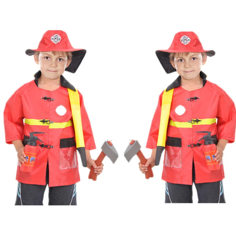 Kids Firefighter Costumes Baby Boys Clothing Set Halloween Party Cosplay Roleplay Fireman Costumes for Teenager Boys