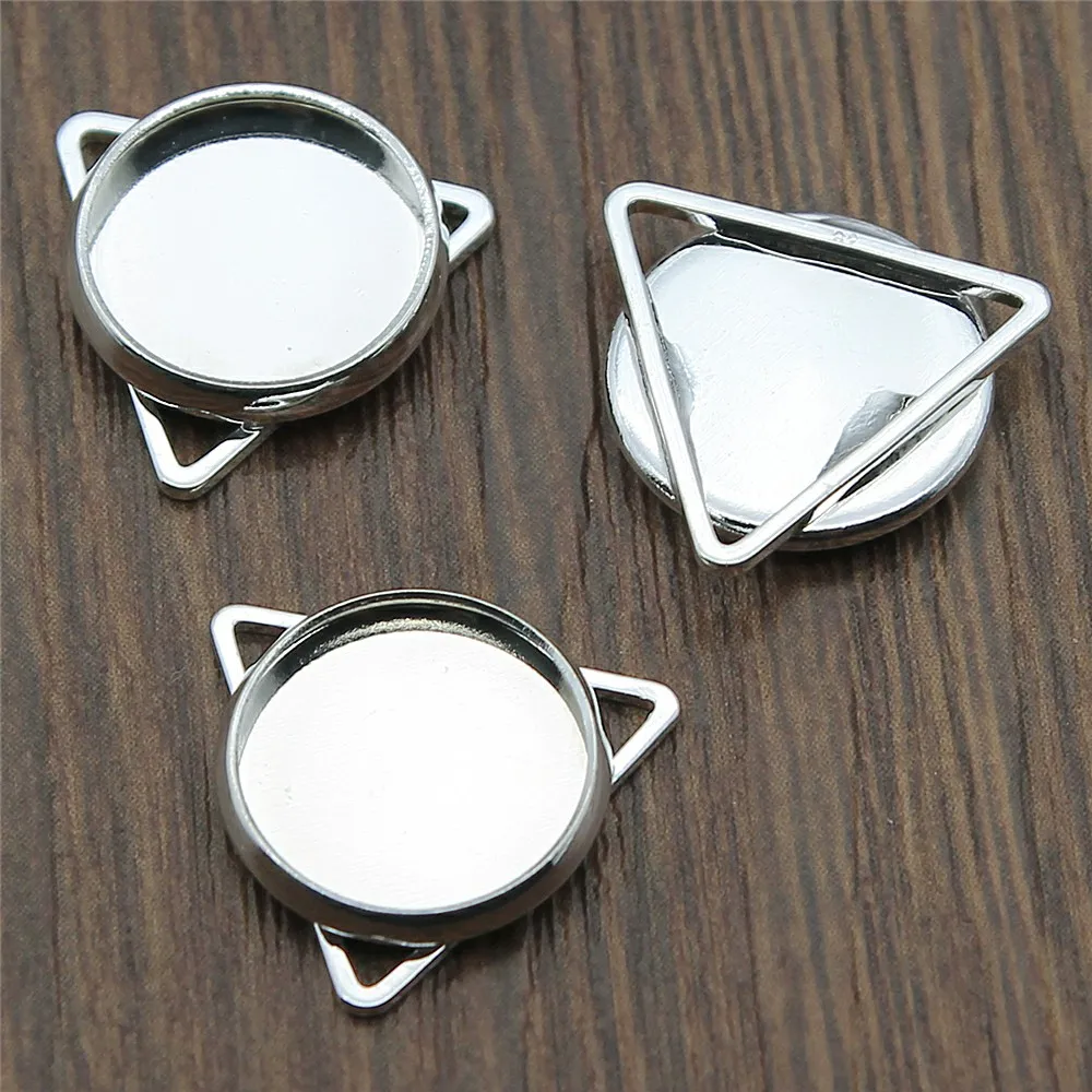 WYSIWYG 10pcs 2 Colors Fit 12mm Glass Cabochon Triangle Cameo Cabochon Base Setting Pendant Tray Connector Jewelry Making