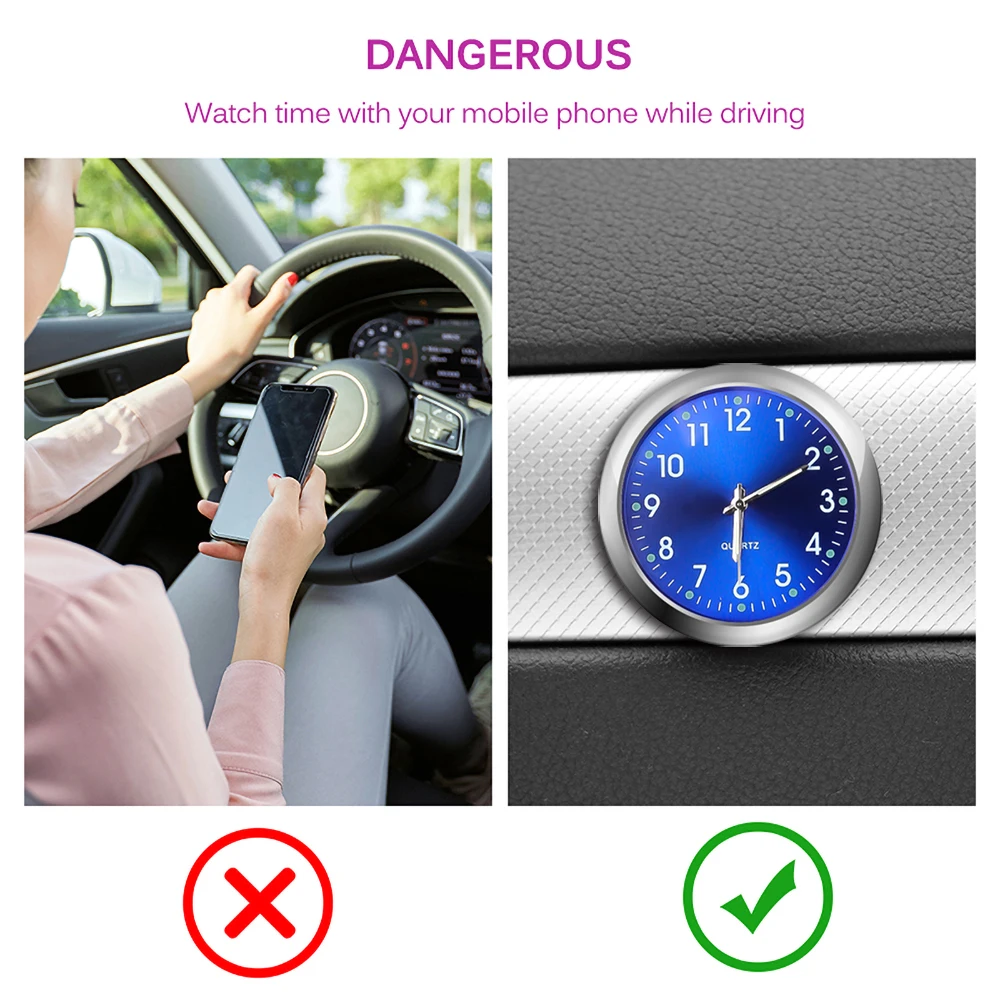 Car Clock Luminous Stick-On Digital Watch Mini Automobiles Internal  Mechanics Quartz Clocks Auto Ornament 40mm 43mm