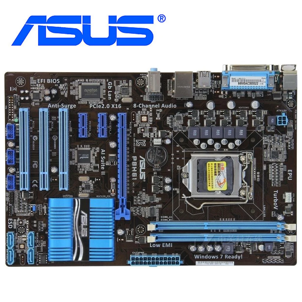 

LGA 1155 For Intel 100% Original ASUS P8H61 P8 H61 motherboards Socket uATX DDR3 16GB 1333Mhz 16GB Desktop Mainboard PC Used