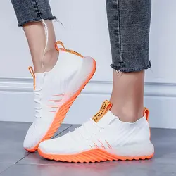 Summer Knitted Socks Sneakers Women Sport Shoes Woman Sports Shoes Lady Running Shoes for Women White Orange Knit Knited E-261