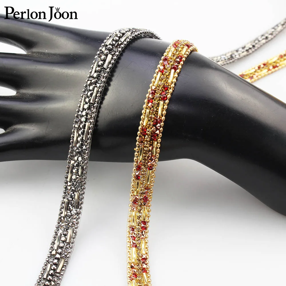 1 yard New Wide Black red gold gue Rhinestone Tape Hot Crystal Webbing duct Design Clothing Decoration Accessories TR063