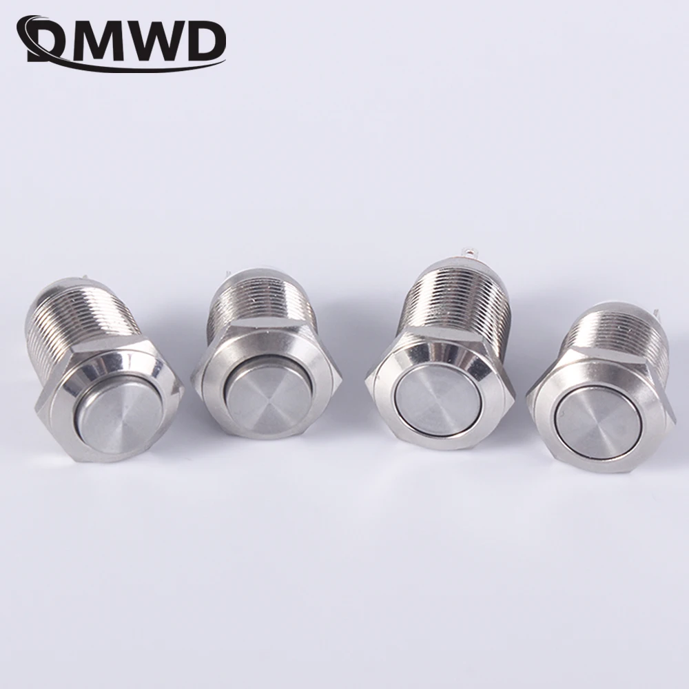 12mm Flat Head High Head Metal Push Button Waterproof Brass Push Button Switches 1NO Momentary Reset Latching locking for PC Car