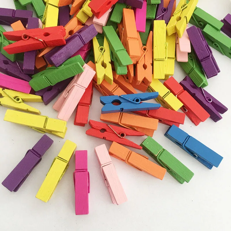 50pcs/lot Mini Wood Clips  Love Spring colorful Wood Clips for DTY Clothespin Craft Decor snack Clip Photo Clips Pegs