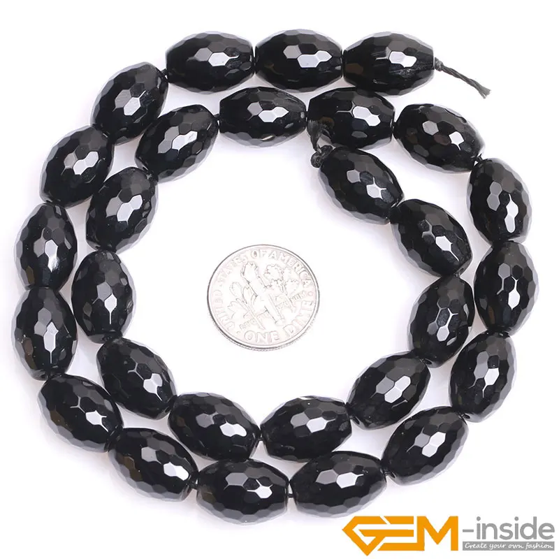 Natural Stone Black Agates Olivary Rice Bead For Jewelry Making Strand 15 inch DIY Jewelry Bracelet Beads 6mm 8mm 10mm 12mm