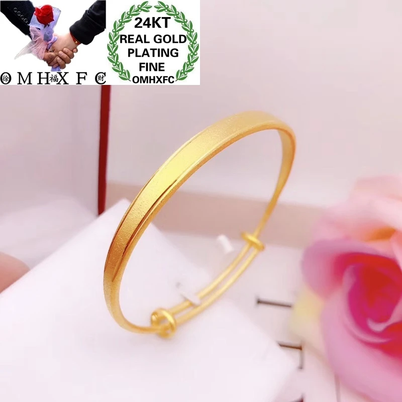 OMHXFC Wholesale YM268 European Fashion Hot Fine Woman Girl Party Birthday Wedding Gift Simple Blank 24KT Gold Pendant Bangle