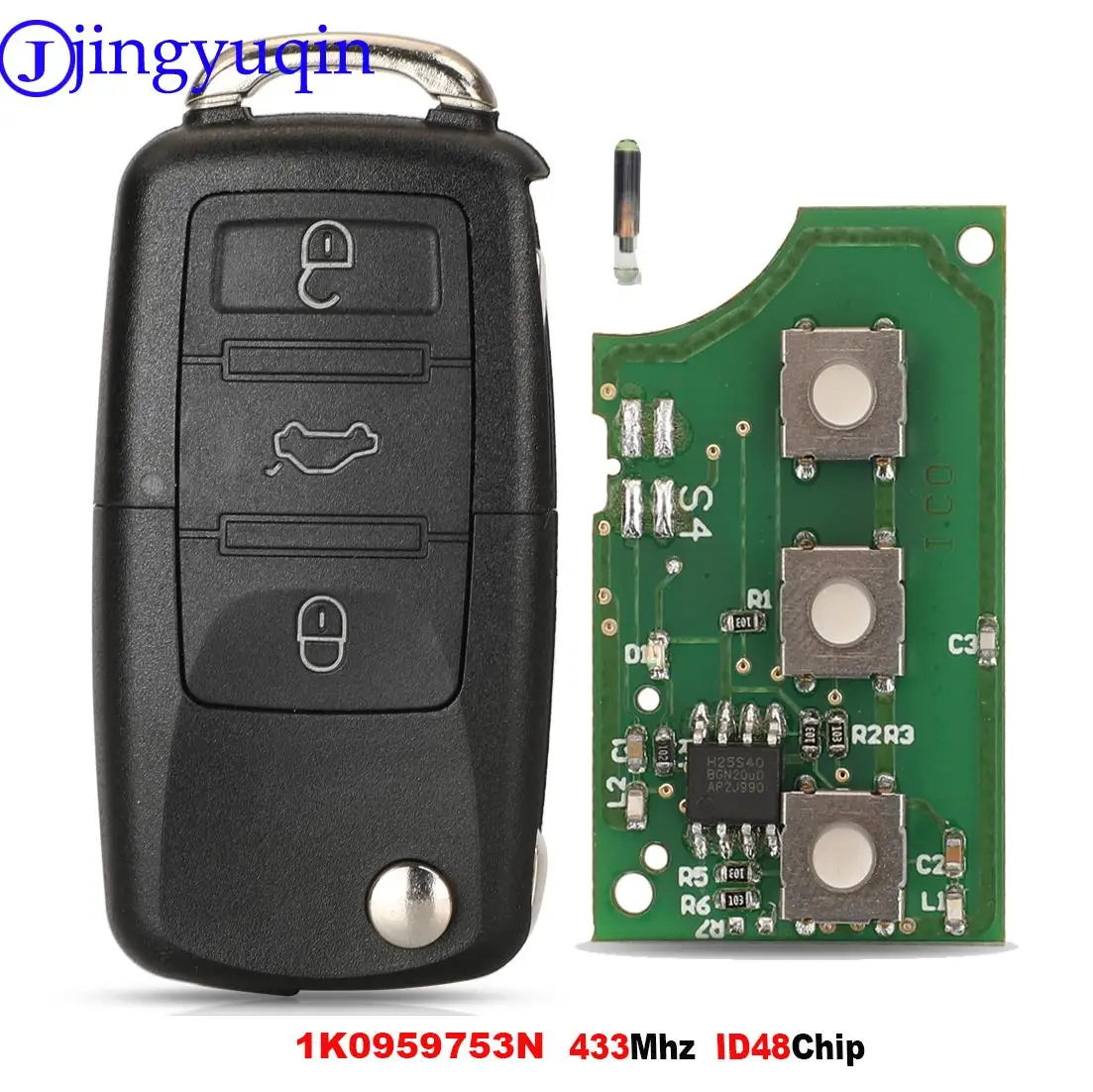 Jingyuqin 3 Buttons Car Remote Key 1K0959753N ID48 For VW PASSAT b5 b6 Skoda CADDY GOLF JETTA POLO