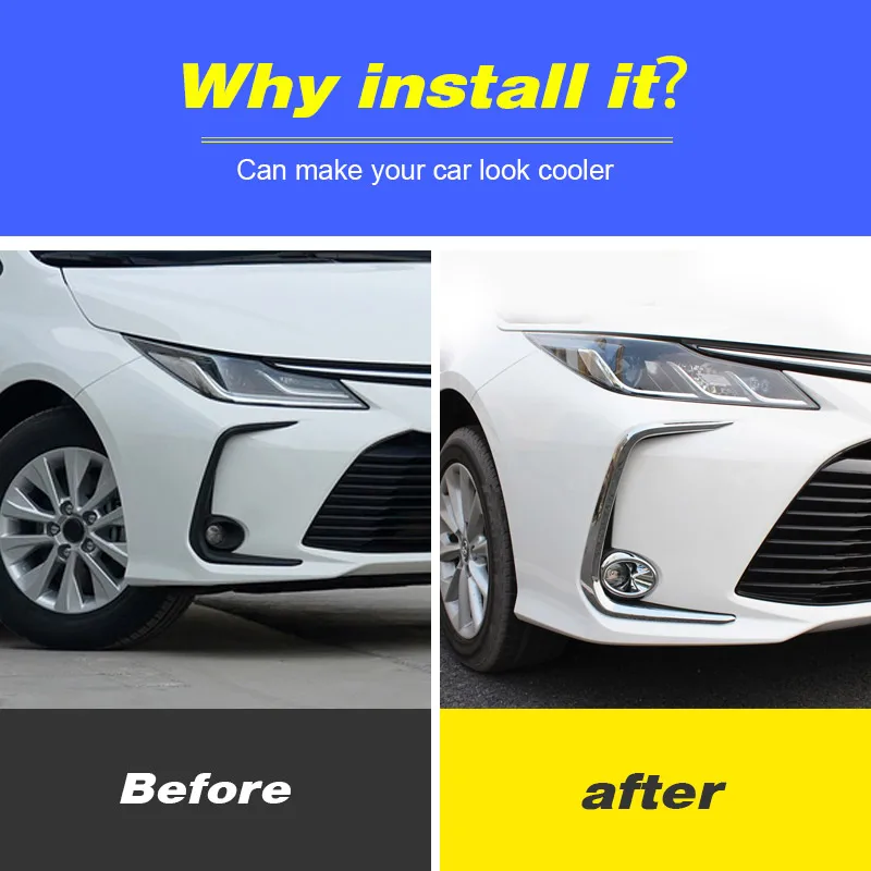 Vtear Car Front Fog Lights Cover Accessories Lamp Frame Trim Exterior Details Decoration ABS Parts For Toyota Corolla Sedan 2023