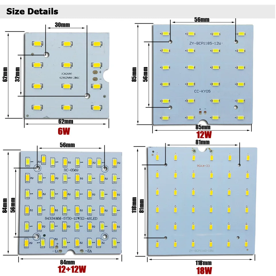 1/10 sztuk LED PCB 12 + 12W 84X84MM LED oprawa aluminiowa płyta radiator światła SMD5730 110lm /w kwadratowy dwukolorowego źródła światła PCB