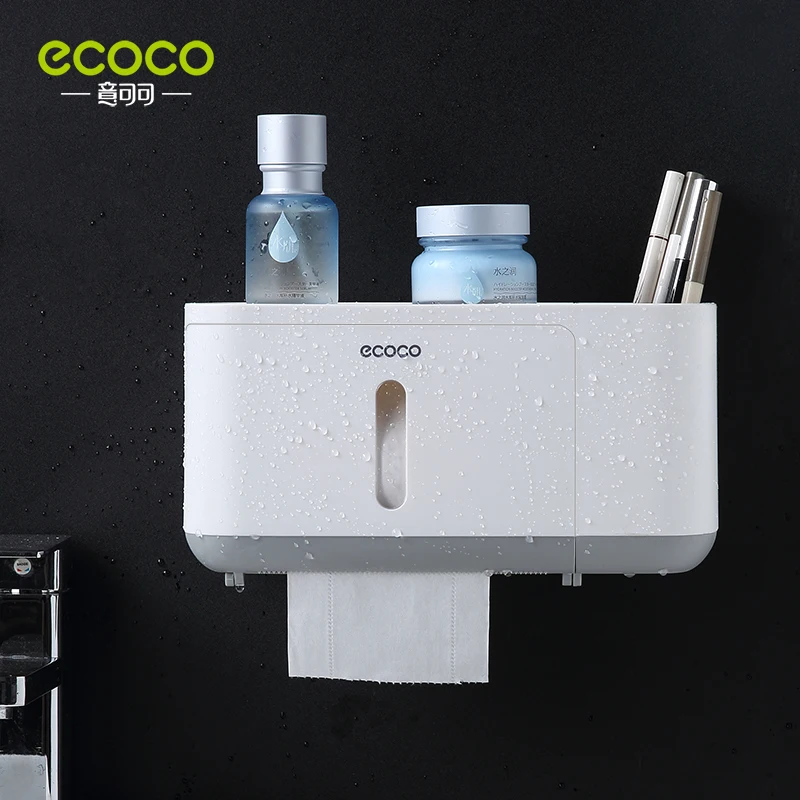 ECOCO Paper Towel Tissue Box Dispenser Wall Mounted Storage Rack Paper Towel Holder Bathroom Organizer Accessories