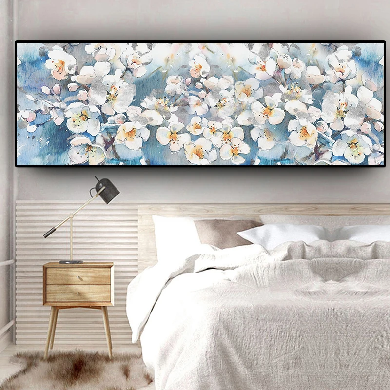 

Abstract White Poppy Flowers Oil Painting on Canvas Scandinavian Posters and Prints Cuadros Wall Art Picture for Living Room