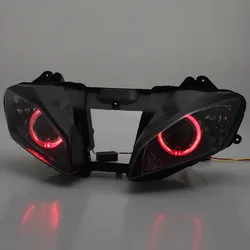 Conjunto de Faros de motocicleta con Ojos de Ángel rojos, faro HID personalizado, proyector LED de conversión para Yamaha YZF R6 2008-2015