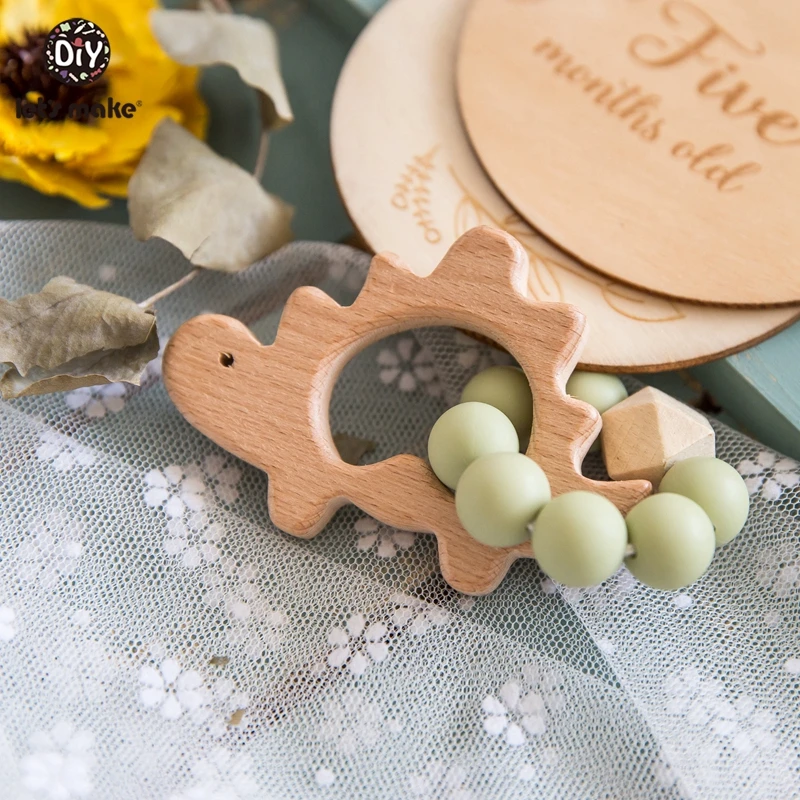 Let's Make 1pc Wooden Baby Toys Rabbit Cloud Silicone Teething Toddler Nursing Wood Baby Teether Silicone Crib Baby Rattle