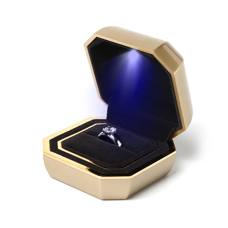 

Plastic Octagonal Jewelry Ring Necklace Pendant Packaging Gift Box Built-in LED Lights And Double-sided Flannel Inner Core New