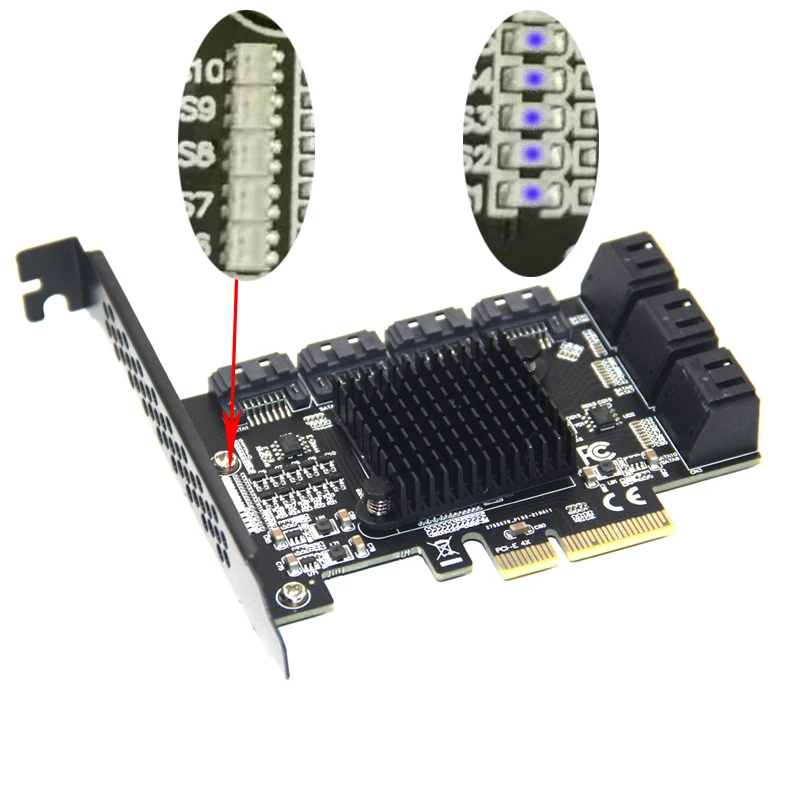Chi Een Mijnbouw Riser 10 Port Pcie Sata Card Pci Express Sata Controller Pcie Naar SATA3 Uitbreidingskaart Pci E x4 Sata 3.0 6Gb ASM1166