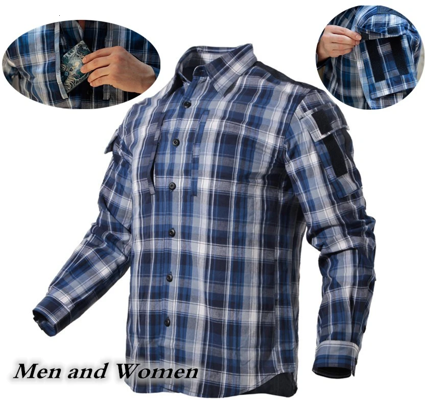 Outdoor Plaid Tactical Shirt Spring Men Women Long Sleeve Hiking Camping Fishing Shirt Combat Training Military Uniform Camisa