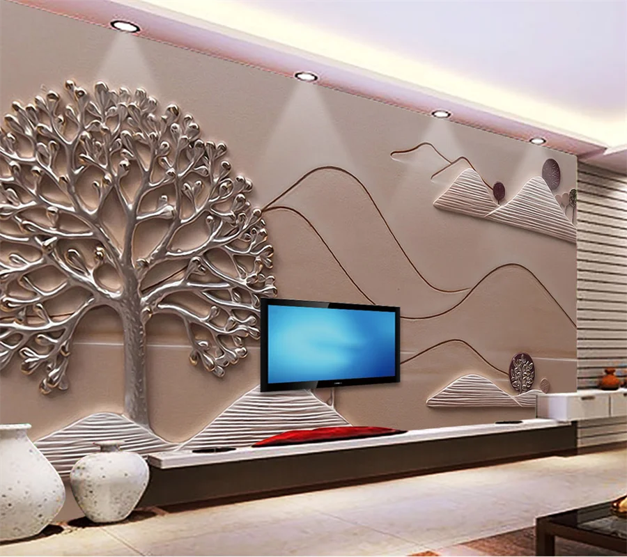 

wellyu Custom 3d wallpaper landscape painting relief TV background wall landscape painting living room bedroom resin decorativen