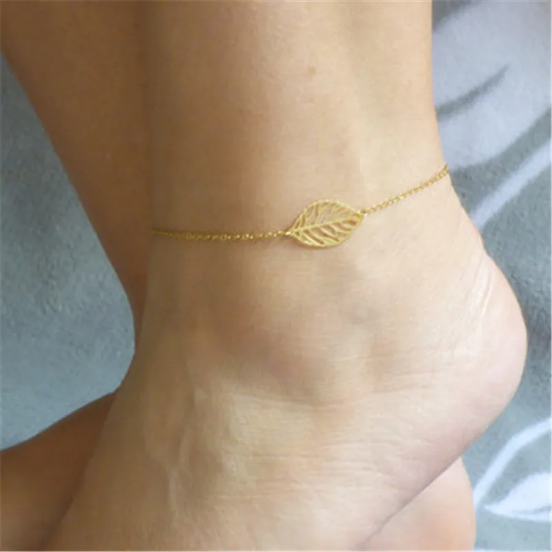 Trendy Gold Color Leaf Anklet Feet Bracelet For Women Beach Footwear Vintage Anklets Boho Style Party Summer Jewelry New