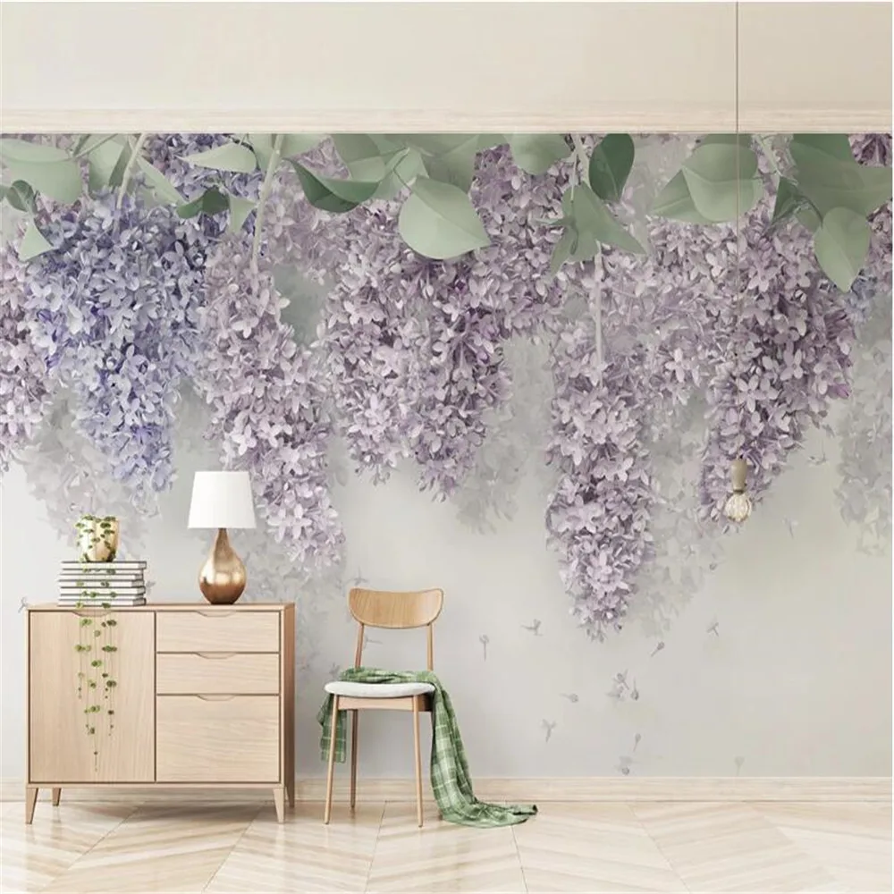 Milofi beautiful lilac wisteria flower 3d stereo flower wedding room background wall large mural