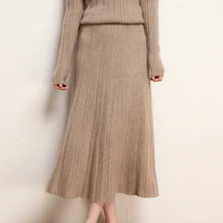 High-end Spring Autumn and Winter 100% Cashmere New Women's High Waist Pleated Skirt Fashion A Word Knit Bottomed 5Colors