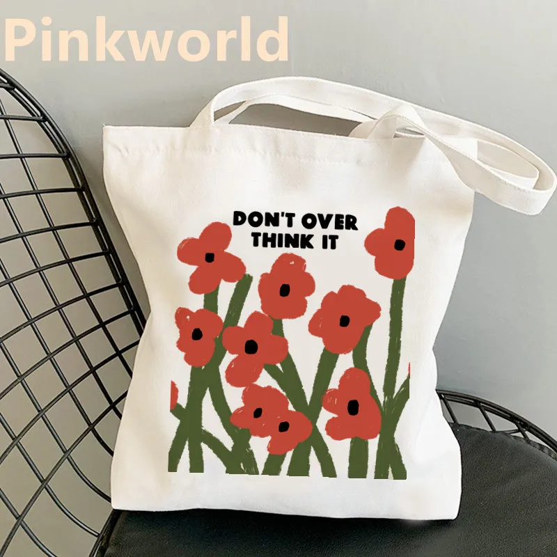 BAG Don\'t Over Think It Flower Print Cool Shopper Bag Shopper Black White Women Fashion shopper shoulder bags Tote bag,Drop Ship