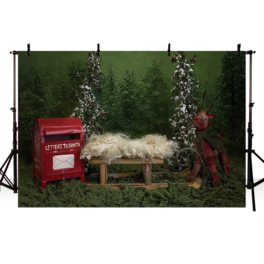 Christmas Backdrops For Photography Winter Tree Baby Shower Newborn Red Mailbox Photo Backgrounds Studio Photophone Decor Props