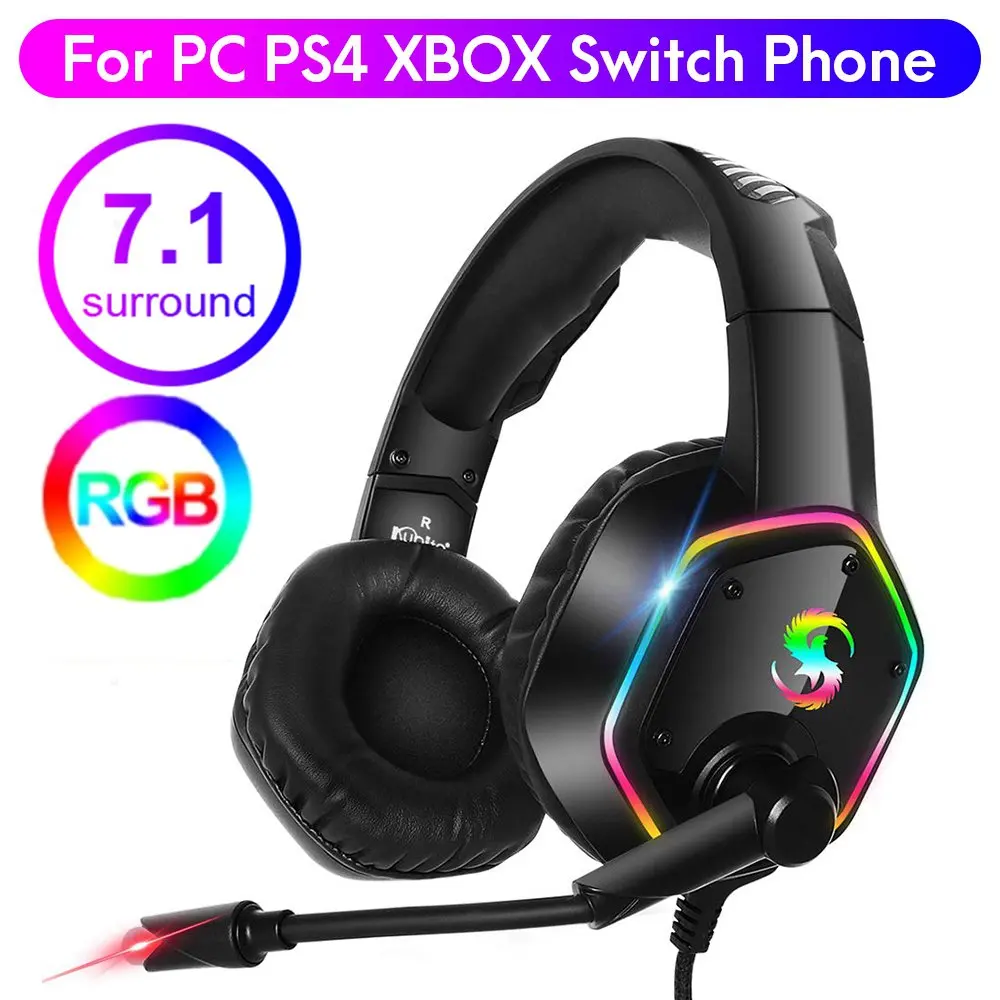 7.1 Stereo RGB Gaming Headset Gamer Headphones with Microphone For PC PS4 PS5, Over Ear Noise Canceling Computer Phone Earphones