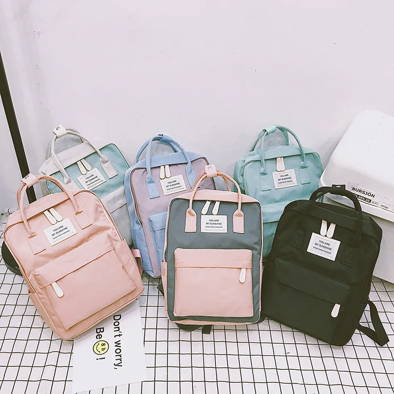 Candy Color Waterproof School Bags for Teenagers Girls Canvas Women Backpacks Big Cute Laptop Backpack Patchwork Kawaii Back Bag