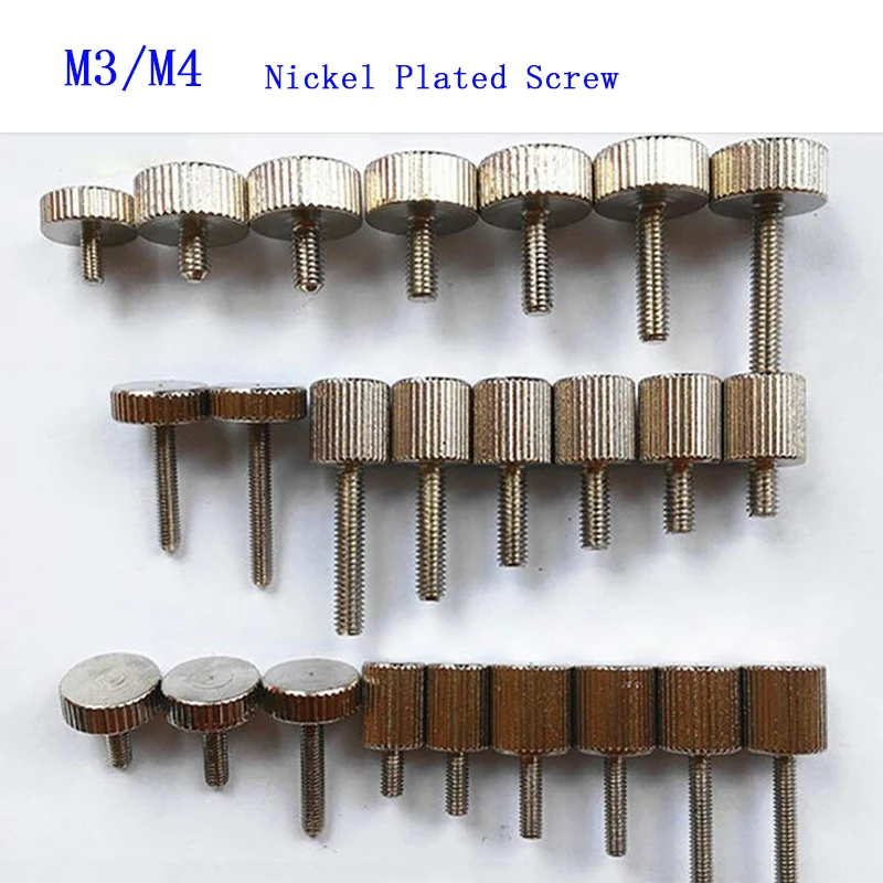 

M3 M4 Steel Nickel Plated Round Head Bolts Computer Case Screws Flat Head Knurled Thumb Screws